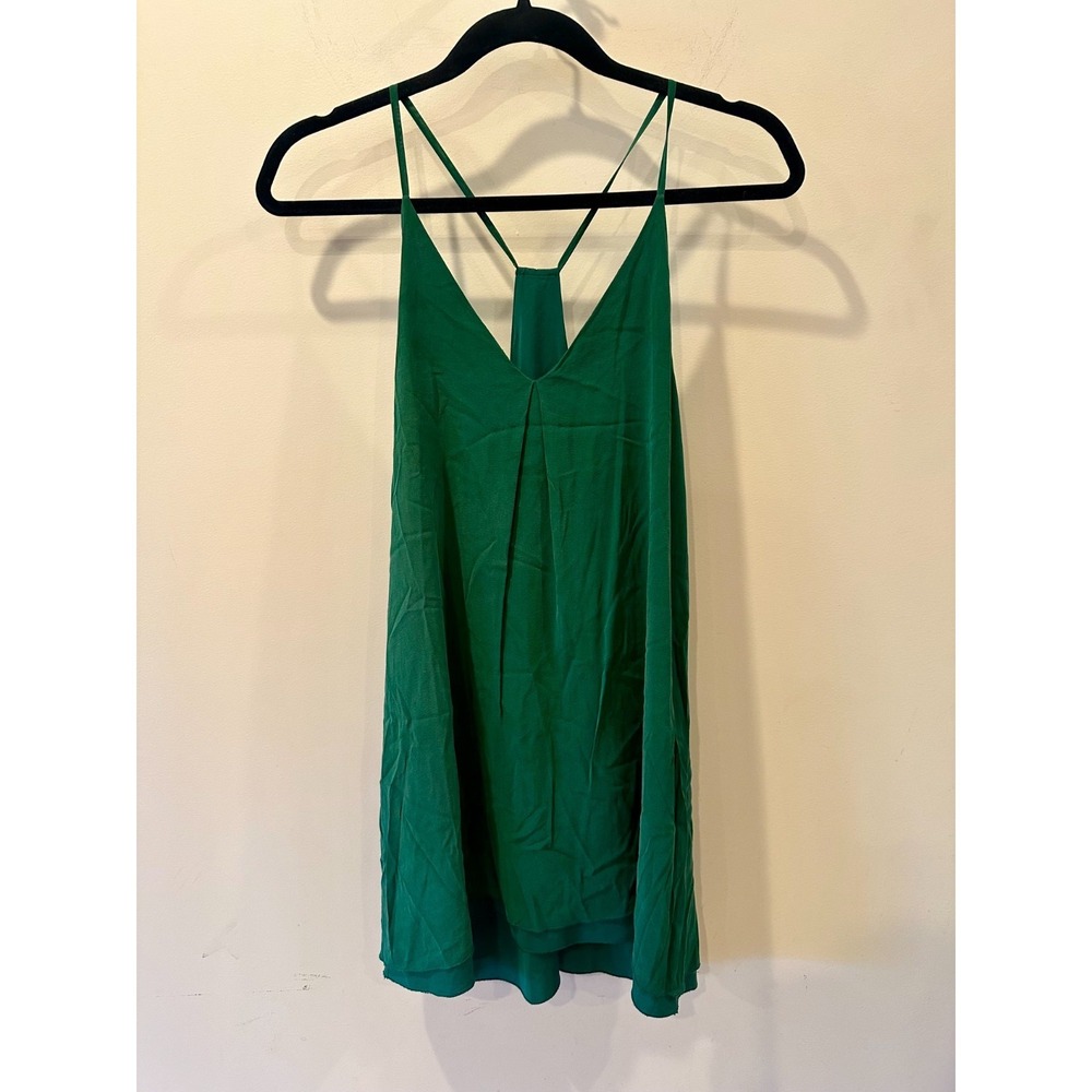 Alice + Olivia Fierra‎ Silk Mini Slip Dress Green Sz Small V-Neck Y-Back Lux